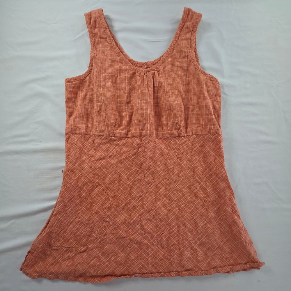 Royal Robbins Tank Top Seersucker Empire Waist Side Zip Small Orange Gorpcore